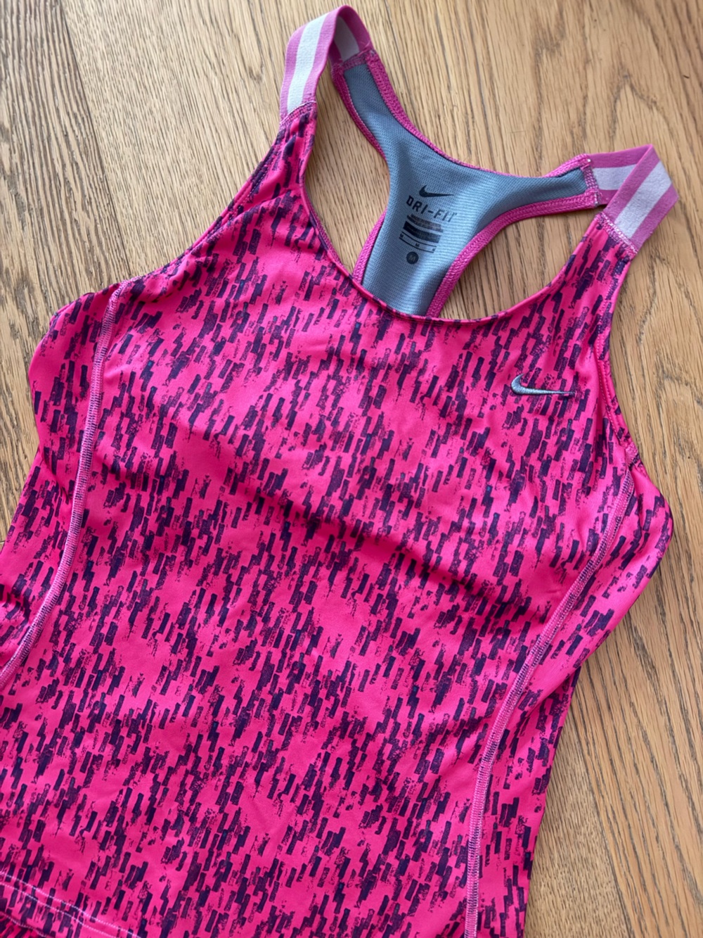 Nike Dri-Fit Pink Print Racerback Tank with Built-In Shelf Bra - Size M